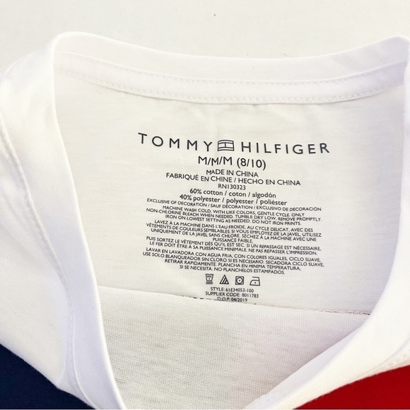 TOMMY HILFIGER Girl’s Short-Sleeve Pieced Flag Round Neck Tee - Medium (8/10) - Picture 5 of 9